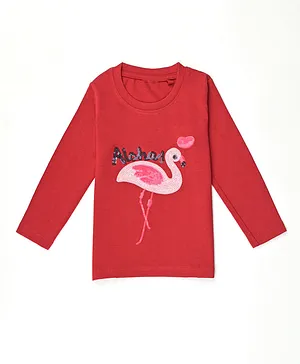 Finelook Girls Full Sleeve Printed T-Shirt - Red