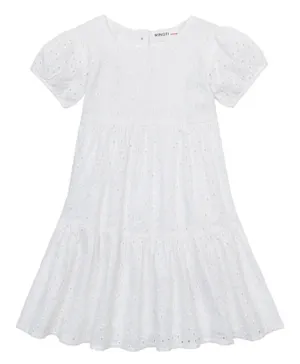 Minoti - Tiered Broderie Anglais Dress - White