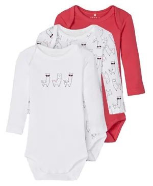 Name It 3 Pack Full Sleeves Printed Bodysuits - White & Red