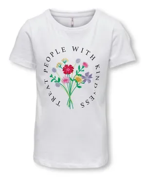 Only Kids Flower Print T-Shirt - Bright White