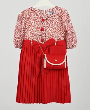 فستان بطبعة زهور مع حقيبة من فاين لوك - أحمر