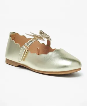 Juniors - Embellished Butterfly Mary Jane Shoes with Hook and Loop Closure - Gold