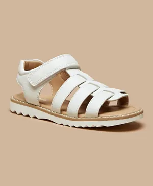 Juniors - Textured Strap Sandals with Hook and Loop Closure - White