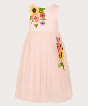 مونسون تشيلدرن - فستان مزين بأزهار عباد الشمس سكوبا - وردي