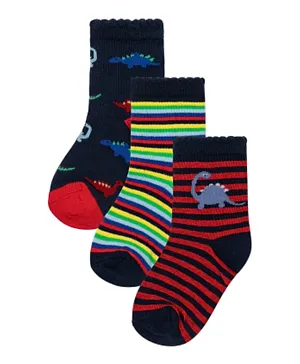 Minoti - Boys 3Pk Dinosaur Stripes Knitted Socks -Multicolor
