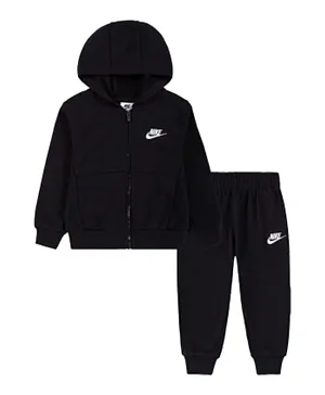 Nike Cotton Blend Logo Embroidered Hooded Jacket & Joggers/Co-ord Set - Black