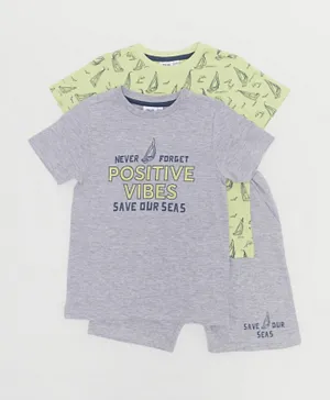 R&B Kids Save Our Seas 2-Pack T-Shirts & 1 Shorts Set - Grey & Green