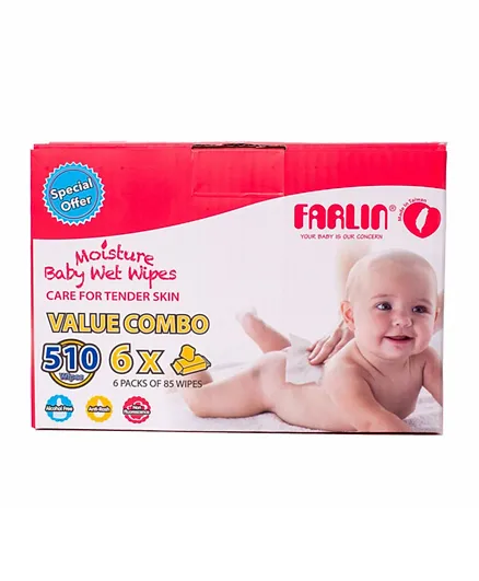 Farlin Anti-rash, 510 Wet Wipes (6 Packs of 85 Sheets)