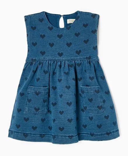 زيبي - فستان بطباعة قلوب - أزرق