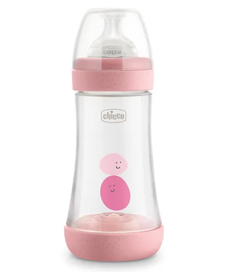 Chicco Perfect 5 Baby Feeding Bottle Medium Flow Silicone Pink - 240mL