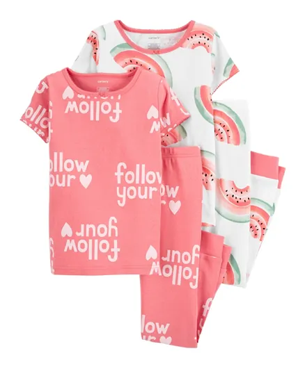 Carter's 4-Piece Slogans and Watermelon Snug Fit Cotton Pajama Sets - Multicolor