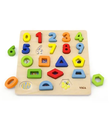 فيغا - لعبة ألغاز خشبية بأشكال وأرقام  - متعددة الألوان