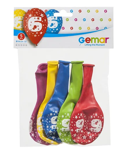 Gemar 6th Birthday Stars Balloons - 5 Pieces