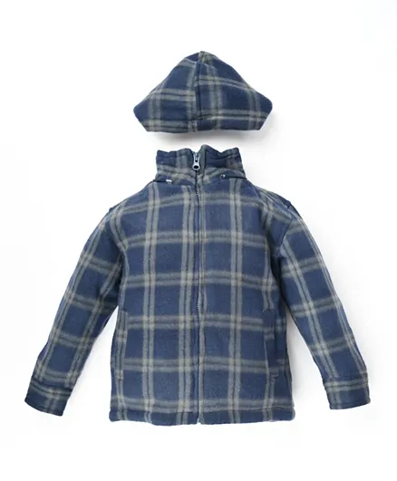 Finelook - Check Hooded Shacket with Detachable Hood - Blue