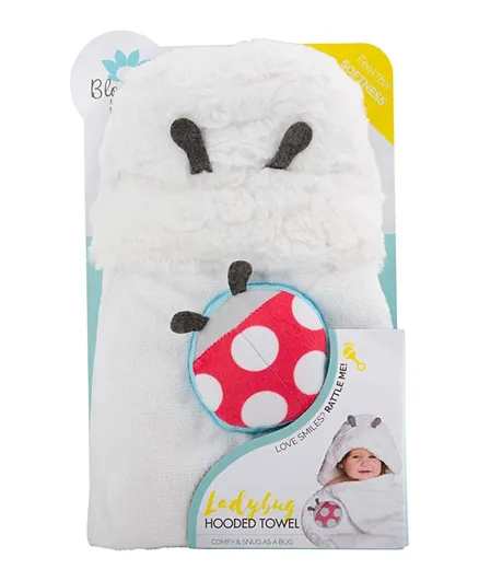 Blooming Bath Hooded Baby Towel with Attached Rattle - Plush, Washer & Dryer Safe Swaddle Towel - Unisex - Ladybug