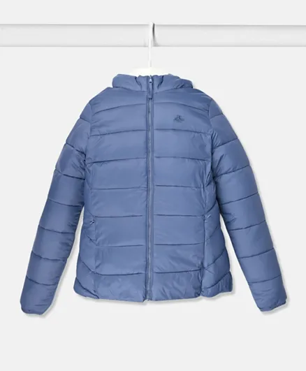 Finelook - Girl's Solid Zippered Puffer Jacket - Blue