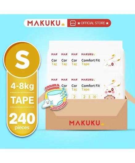 MAKUKU Comfort Fit Baby Tape Diapers Size 2 Pack of 8 - 30 Pieces Each