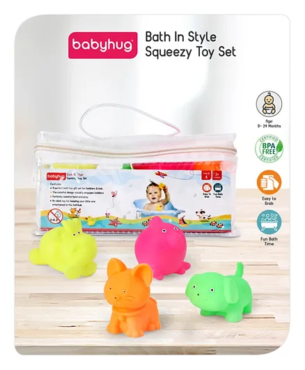 Babyhug Bath In Style Squeezy Toy Set Pet Animals -Pack of 4