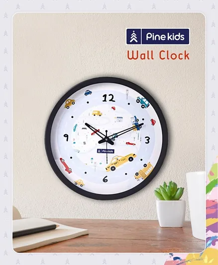 Pine Kids Transport Wall Clock - Light Blue & Black