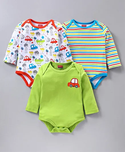 Babyhug Full Sleeves Multi Print Onesies Pack of 3 - Multicolor