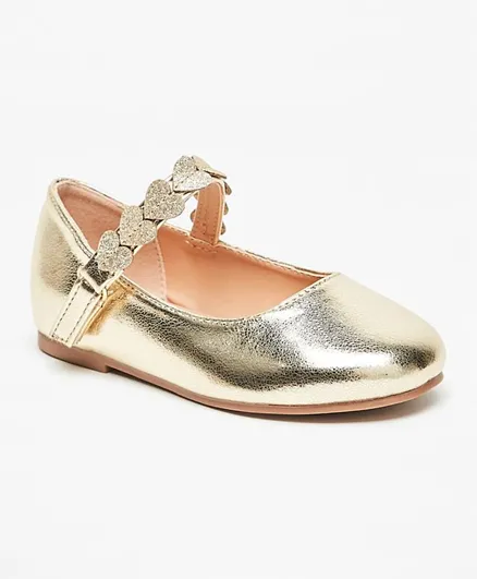 جونيورز - حذاء ماري جين مزين بقلوب - ذهبي