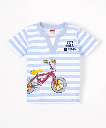 Babyhug Half Sleeves Stripe T-Shirt Cycle Print - Blue