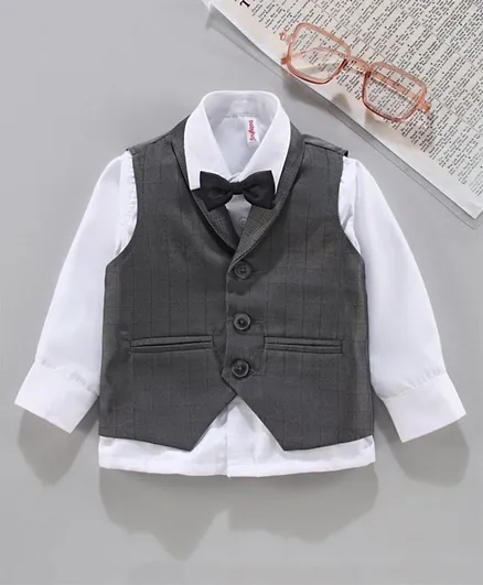 بيبي هاغ - قميص مع ربطة عنق وصدرية - أبيض ورمادي