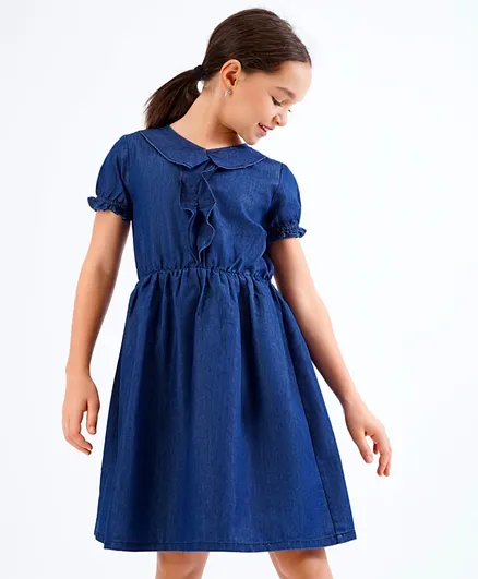 فستان برايم جينو مكشكش من الأمام - لون أزرق