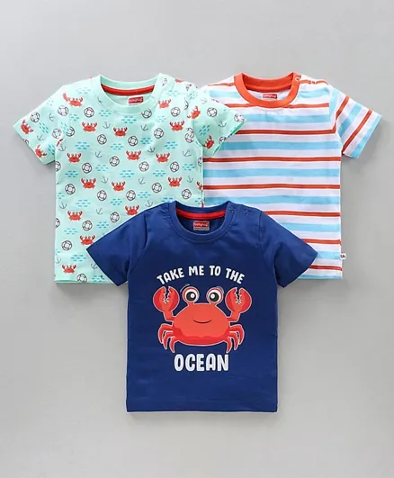 Babyhug Half Sleeves T-Shirts Multi Print Pack Of 3 - Blue