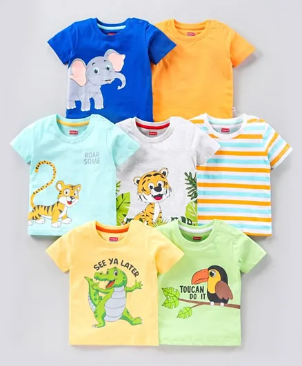 Babyhug Half Sleeves T-Shirts Multi Print Pack of 7 - Multicolor