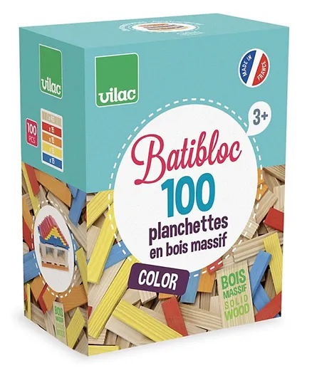 Vilac Wooden Batibloc Multicoloured Wood Pieces - 100 Pieces