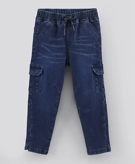 Bonfino Ankle Length Denim Jeans with Envelope Pockets - Dark Blue