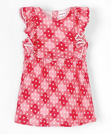 فستان بيبي هاغ بأكمام واسعة من الفسكوز 100% بنقشة زهور - وردي