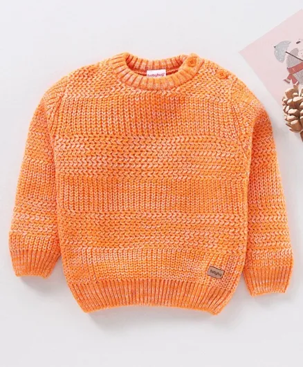 Babyhug Acrylic Cable Knit Full Sleeves Pullover Solid Sweater - Orange