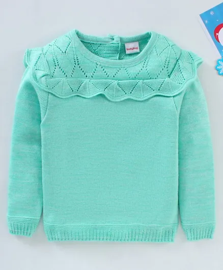 Babyhug Acrylic Full Sleeves Solid Sweater  - Mint