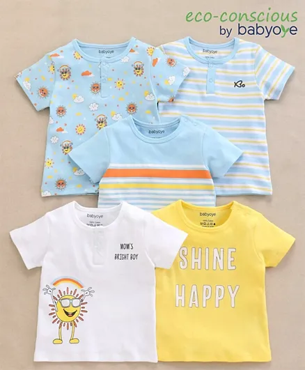 Babyoye Half Sleeves T-Shirts Multi Print Pack Of 5 - Multicolor