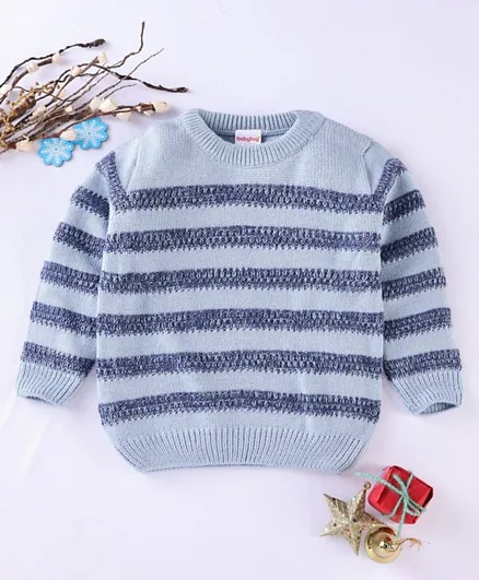 Babyhug Full Sleeves Stripes Pullovers - Light Blue
