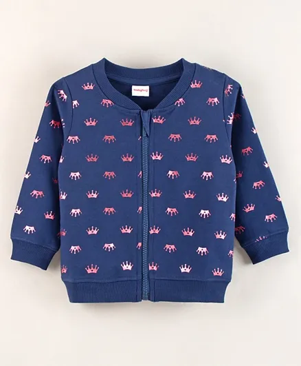 Babyhug Cotton Full Sleeves Sweatshirt Foil Crown Print- Blue