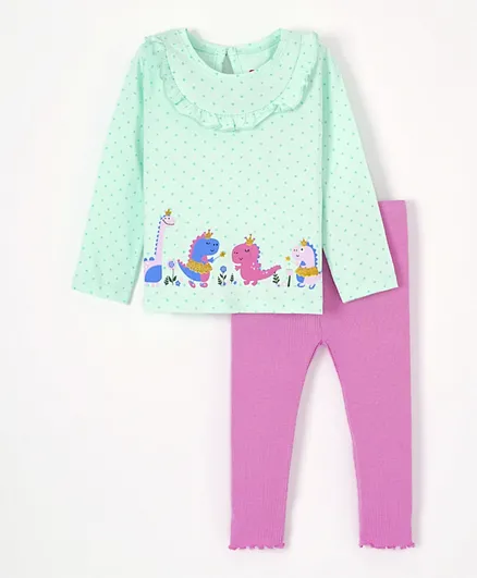 Babyhug Full Sleeves Top & Legging Animal Print - Blue Pink