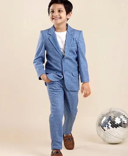 Babyhug Full Sleeves Party Suit with Solid - Blue