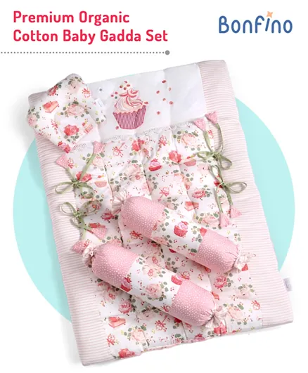 Bonfino Premium Organic Cotton  Quilted Gadda Set Cupcake Print - Pink