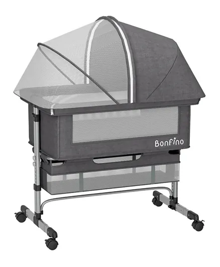 Bonfino Regal Crib and Bedside Bassinet with Mosquito Net - Grey