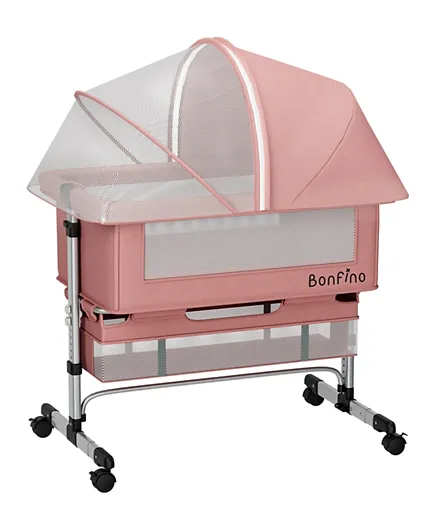 Bonfino Regal Crib and Bedside Bassinet with Storage Space - Pink