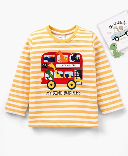 Babyhug Cotton Looper Knit Full Sleeves T-Shirt Striped - Yellow White