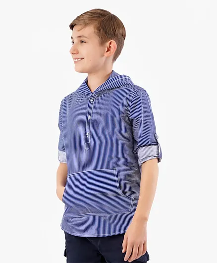 بريمو جينو قميص قطن 100٪ مخطط بأكمام طويلة  - أزرق كحلي