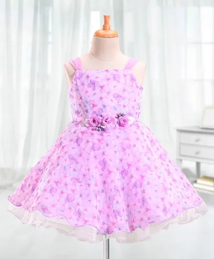 Babyhug Sleeveless All Over Digital Floral Print Party Wear Frock - Lilac