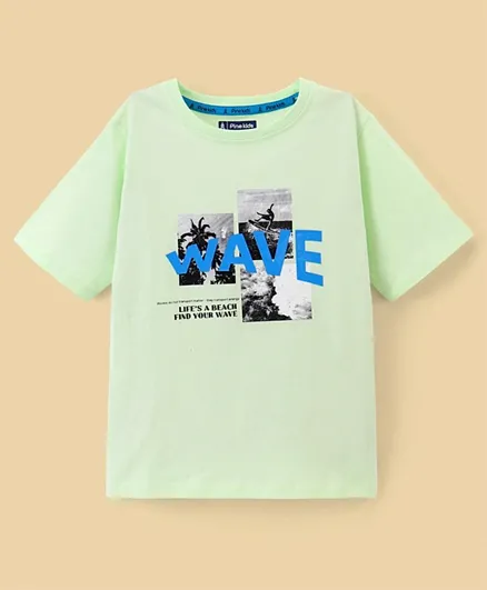 Pine Kids Half Sleeves Biowashed T-Shirt Wave Print - Green