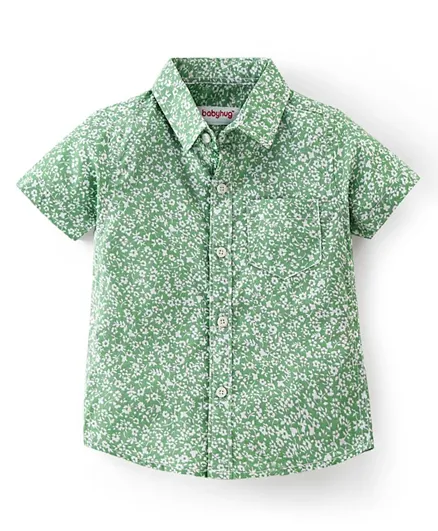 Babyhug 100% Cotton Woven Half Sleeve Floral Print Shirt - Lime Green