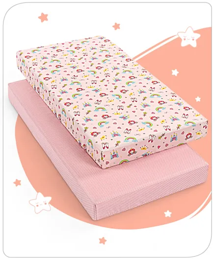 Babyhug Premium Cotton Fitted Crib Sheets Princess Theme Pack of 2 - Pink