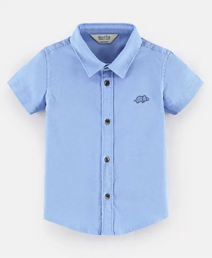قميص بونفينو بأكمام نصفية من القطن الإيلاستين - لون سادة أزرق